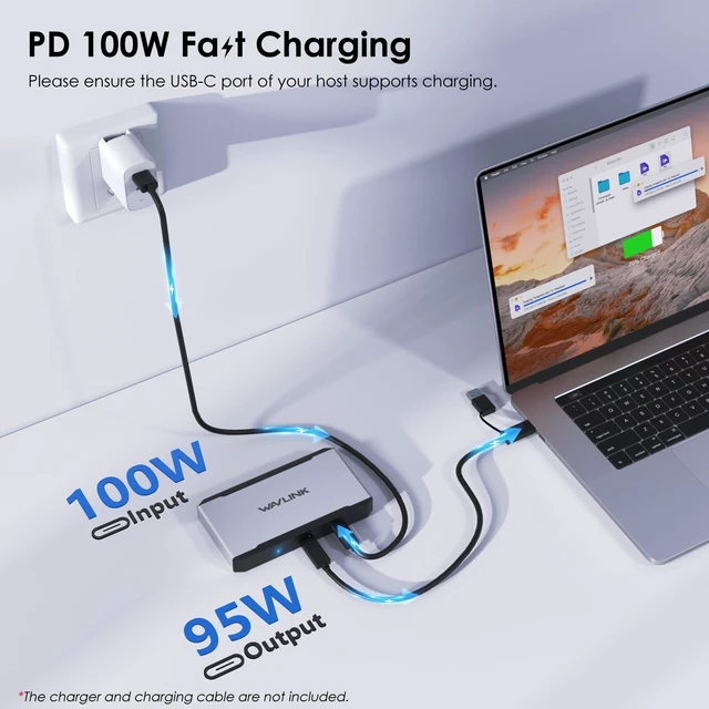 Alt view image 5 of 6 - 3 Monitor Docking Station, triple monitors adapter for M1/M2/M3/M4/Macbook Neo MacOS.Type-C&A hosts, 100W PD IN,3* HDMI + 2* DP Available,Triple 4K@60Hz, SMI Driver & Host USB3.2 Gen 2 Required