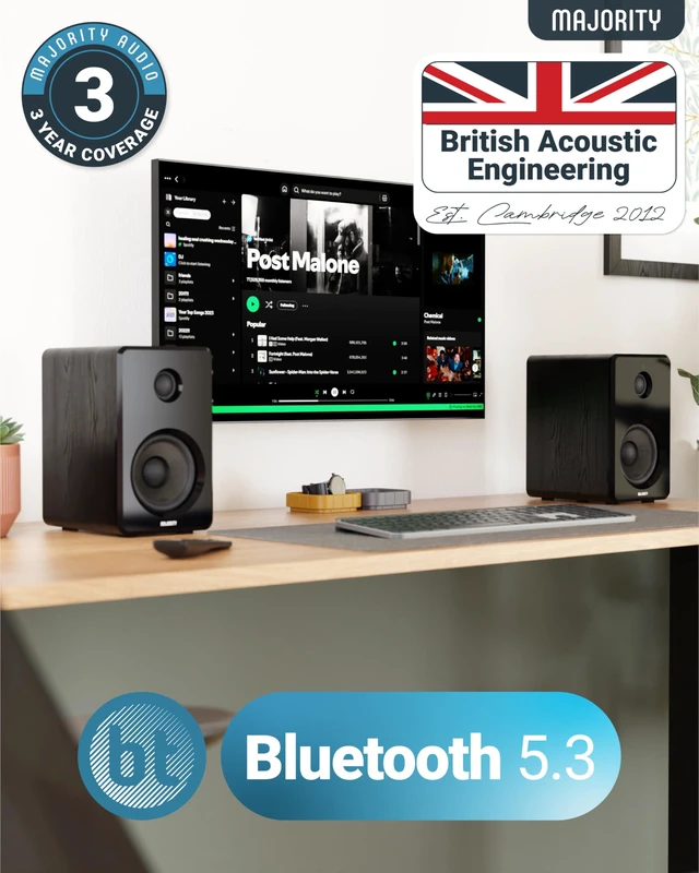 Alt view image 3 of 6 - D40 Active Bookshelf Speakers | Powered Stereo Studio Speakers | Powerful Amplified 2.0 Channel Sound | Bluetooth, Optical, RCA, USB & Aux Playback | Digital Controls | HiFi Speakers