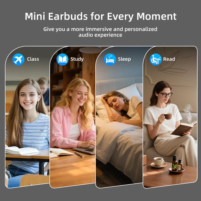 Alt view image 4 of 6 - Sleep Earbuds for Side Sleepers, Mini Invisible Wireless Bluetooth 5.4, Sleep Earbuds with LED Screen, Small Earbuds for Small Ears, Noise Canceling Discreet Earbuds for Sleeping, Work, White