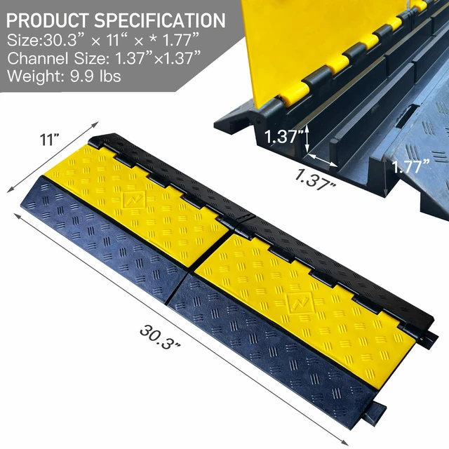 Alt view image 2 of 6 - Foldable 3 Channel Rubber Cable Protector, 22000Lbs Load Capacity Wire Hose Pipe Hider Protective Ramp, Driveway Traffic Speed Bump for Asphalt Concrete Gravel Driveway Indoor Outdoor (1PACK)