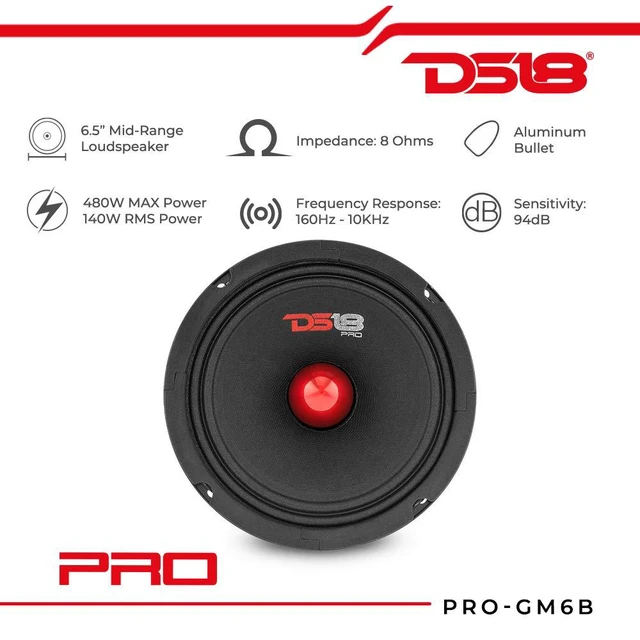 Alt view image 2 of 6 - 2X PRO-GM8B Loudspeaker - 8", Midrange, Red Aluminum Bullet, 580W Max, 190W RMS, 8 Ohms - Premium Quality Audio Door Speakers for Car or Truck Stereo Sound System (2 Speakers)