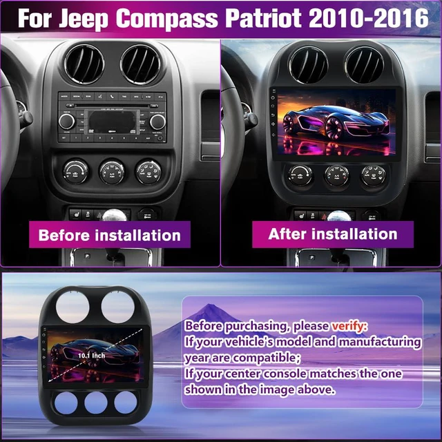 Alt view image 2 of 6 - Car Radio Stereo Upgrade for Jeep Compass/Patriot 2010-2016, Android Head Unit with 10.1 Inch Touch Screen/Backup Camera/Wireless CarPlay & Android Auto/Mirroring/Wi-Fi/Bluetooth/FM/SWC