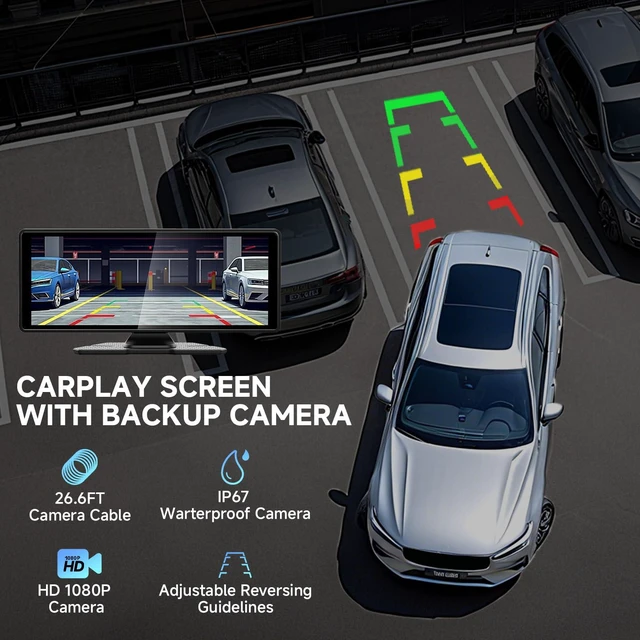 Alt view image 3 of 6 - 10.26" Wireless CarPlay Screen for Car with 180° Rotatable 4K Dash Cam & 1080P Backup Camera,Touchscreen Car Stereo with CarPlay & Android Auto, Mirror Link/Music Play/GPS Navigation