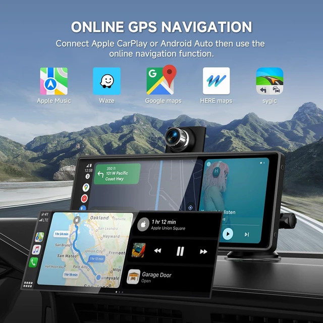 Alt view image 5 of 6 - 10.26" Wireless CarPlay Screen for Car with 180° Rotatable 4K Dash Cam & 1080P Backup Camera,Touchscreen Car Stereo with CarPlay & Android Auto, Mirror Link/Music Play/GPS Navigation