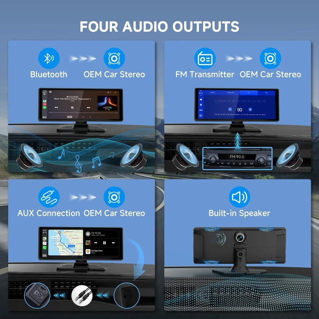 Alt view image 6 of 6 - 10.26" Wireless CarPlay Screen for Car with 180° Rotatable 4K Dash Cam & 1080P Backup Camera,Touchscreen Car Stereo with CarPlay & Android Auto, Mirror Link/Music Play/GPS Navigation
