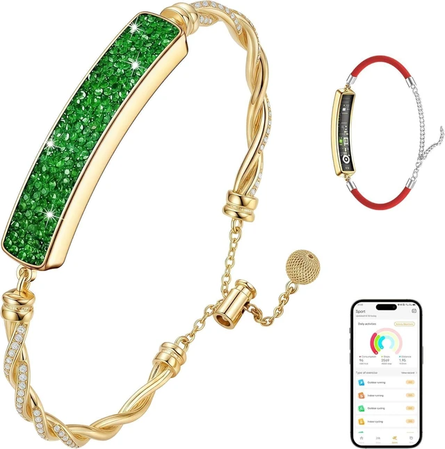 Main image of 2-in-1 Crystal-Inlaid Smart Bracelet for Women, Jewelry Fitness Tracker with Heart Rate, Sleep & Cycle Tracking, IP68 Waterproof, Interchangeable Bands, Compatible with iOS & Android