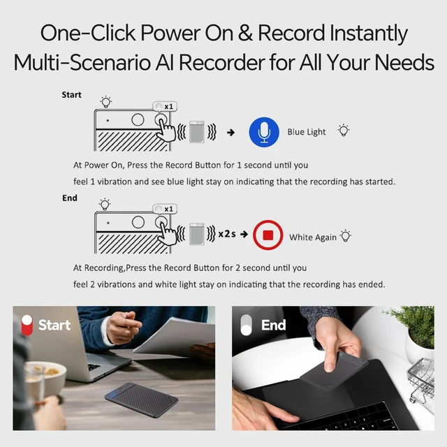 Alt view image 4 of 6 - AI Voice Recorder,NoteCard Voice Recorder,No Subscription,App Control | Real Time Transcribe & Summarize, Multi-Language, Deep AI Analysis for Meetings/Class/Lectures (Deep Gray)