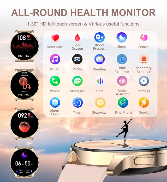 Alt view image 6 of 6 - Smart Watch for Women (Answer/Make Call), Fitness Tracker for Android and iOS Phones Waterproof Smartwatch with 1.32" HD Full Touch Screen AI Voice Control Heart Rate Sleep Monitor Pedometer