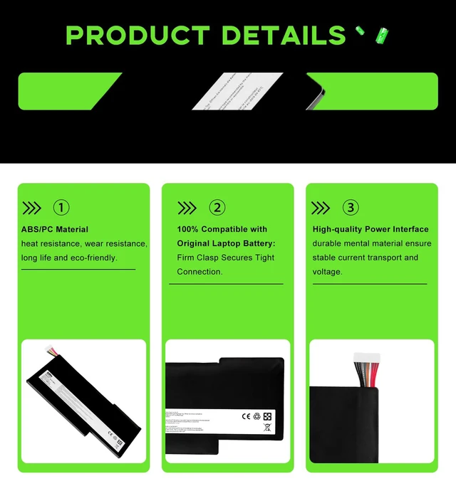 Alt view image 3 of 6 - BTY-M6J BTY-U6J Battery Replacement for MSI GS63 GS63VR GS73 GS73VR Series Gaming Notebook, 11.4V 64.98Wh 5700mAh 3-Cell Lithium Polymer Business Laptop Battery, CE/FCC/RoHS Certified