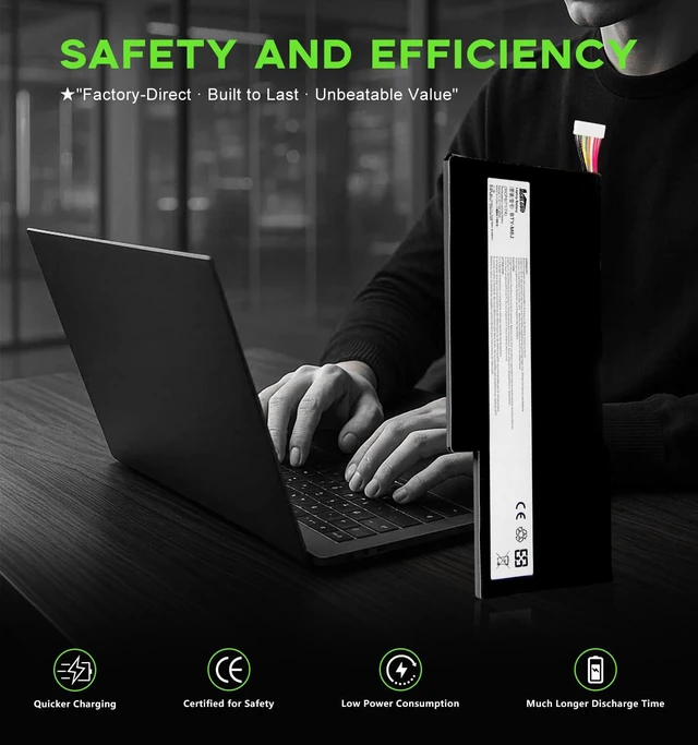Alt view image 6 of 6 - BTY-M6J BTY-U6J Battery Replacement for MSI GS63 GS63VR GS73 GS73VR Series Gaming Notebook, 11.4V 64.98Wh 5700mAh 3-Cell Lithium Polymer Business Laptop Battery, CE/FCC/RoHS Certified