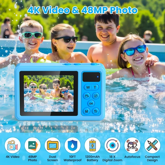 Alt view image 2 of 6 - 4K Waterproof Camera,10FT Underwater Digital Camera,48MP Floating Camera | for Snorkeling,Surfing,Swimming and Kayaking,Dual-Screen Selfie,Autofocus,18X Zoom,Fill Light,32GB Card,Type-C Rechargeable