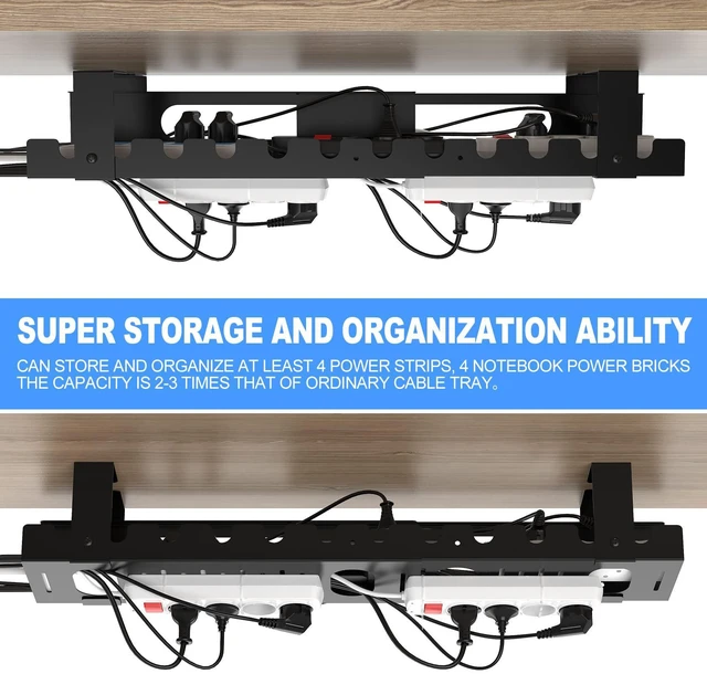 Alt view image 2 of 6 - 2PACKS Cable Management Under Desk Tray Adjustable Large Under Table Cord Wire Organizer for Standing Desk