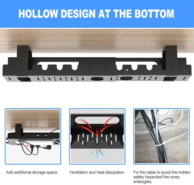 Alt view image 4 of 6 - 2PACKS Cable Management Under Desk Tray Adjustable Large Under Table Cord Wire Organizer for Standing Desk