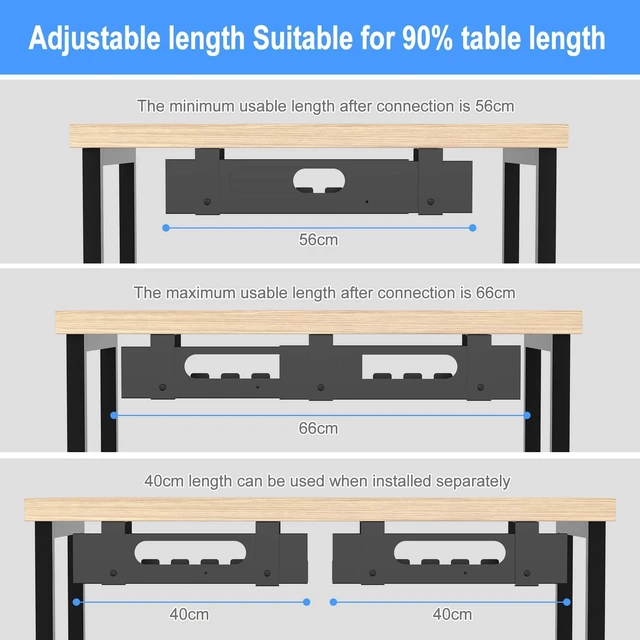 Alt view image 5 of 6 - 2PACKS Cable Management Under Desk Tray Adjustable Large Under Table Cord Wire Organizer for Standing Desk