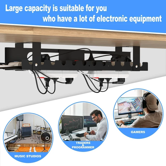 Alt view image 6 of 6 - 2PACKS Cable Management Under Desk Tray Adjustable Large Under Table Cord Wire Organizer for Standing Desk