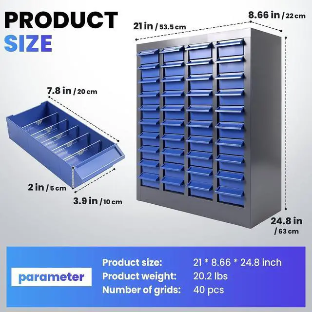 Alt view image 2 of 7 - 40 Drawers Bolt and Nut Organizer, Part Cabinet with Shelves & Labels - 21"x8.7"x25" Bolt Bin Cabinets for Tool Hardware Storage, Workshop & Hardware Organization