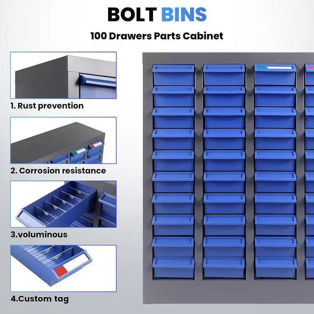Alt view image 4 of 7 - 40 Drawers Bolt and Nut Organizer, Part Cabinet with Shelves & Labels - 21"x8.7"x25" Bolt Bin Cabinets for Tool Hardware Storage, Workshop & Hardware Organization