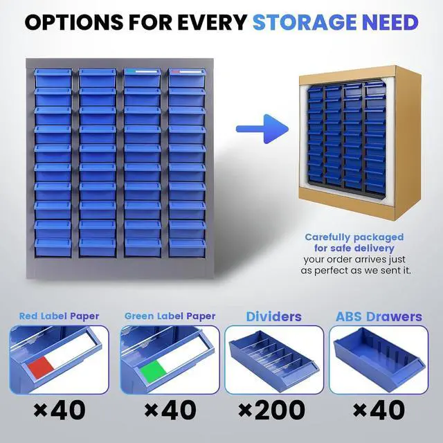 Alt view image 5 of 7 - 40 Drawers Bolt and Nut Organizer, Part Cabinet with Shelves & Labels - 21"x8.7"x25" Bolt Bin Cabinets for Tool Hardware Storage, Workshop & Hardware Organization