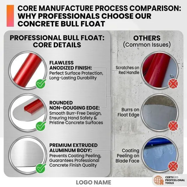 Alt view image 4 of 7 - Bull Float Stainless steel Concrete Float 48×12in,Round endBull Float Concrete Tools,With adjustable bracket, 53.4 inch Float Extendable Handles x 4