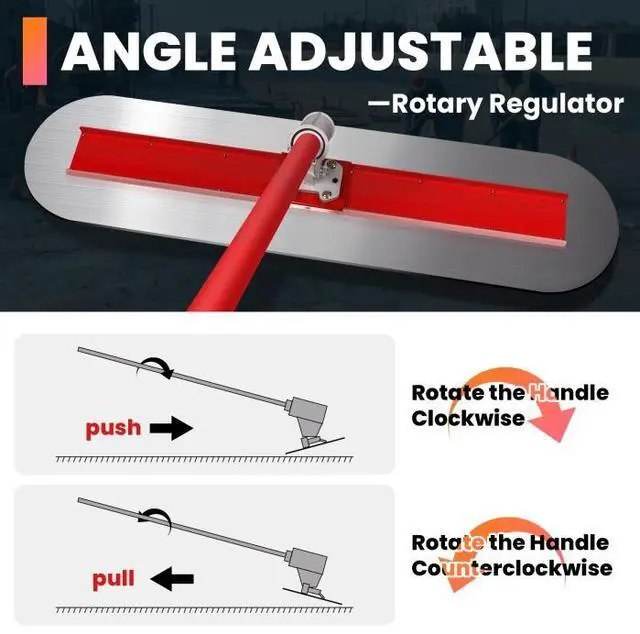 Alt view image 5 of 7 - Bull Float Stainless steel Concrete Float 48×12in,Round endBull Float Concrete Tools,With adjustable bracket, 53.4 inch Float Extendable Handles x 4