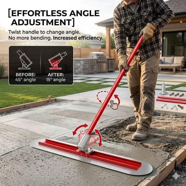 Alt view image 6 of 7 - Bull Float Stainless steel Concrete Float 48×12in,Round endBull Float Concrete Tools,With adjustable bracket, 53.4 inch Float Extendable Handles x 4