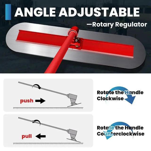 Alt view image 4 of 7 - 48" x 12" Bull Float Concrete Tool, Aluminum Alloy Adjustable Concrete Bull Float for Concrete Finishing, Red Concrete Float with 4 Combinable Handles