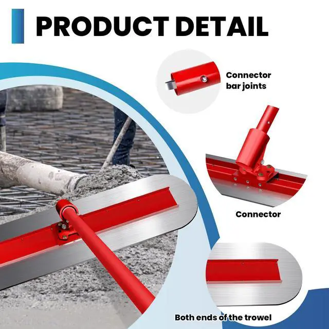 Alt view image 5 of 7 - 48" x 12" Bull Float Concrete Tool, Aluminum Alloy Adjustable Concrete Bull Float for Concrete Finishing, Red Concrete Float with 4 Combinable Handles