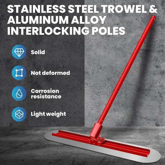 Alt view image 6 of 7 - 48" x 12" Bull Float Concrete Tool, Aluminum Alloy Adjustable Concrete Bull Float for Concrete Finishing, Red Concrete Float with 4 Combinable Handles