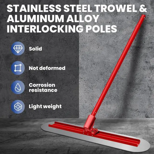 Alt view image 2 of 7 - 48''x12'' Bull Float Concrete Tool with 4 Combinable Handles Adjustable Concrete Bull Float for Concrete Finishing, Aluminum Alloy Concrete Float, Red