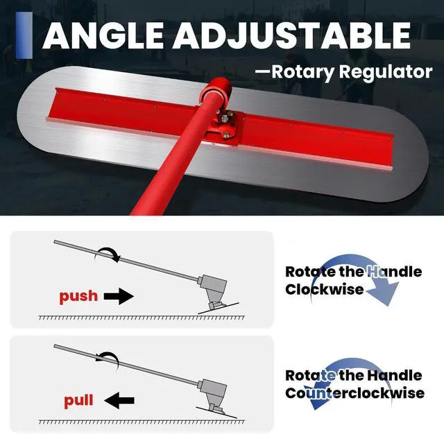 Alt view image 6 of 7 - 48''x12'' Bull Float Concrete Tool with 4 Combinable Handles Adjustable Concrete Bull Float for Concrete Finishing, Aluminum Alloy Concrete Float, Red
