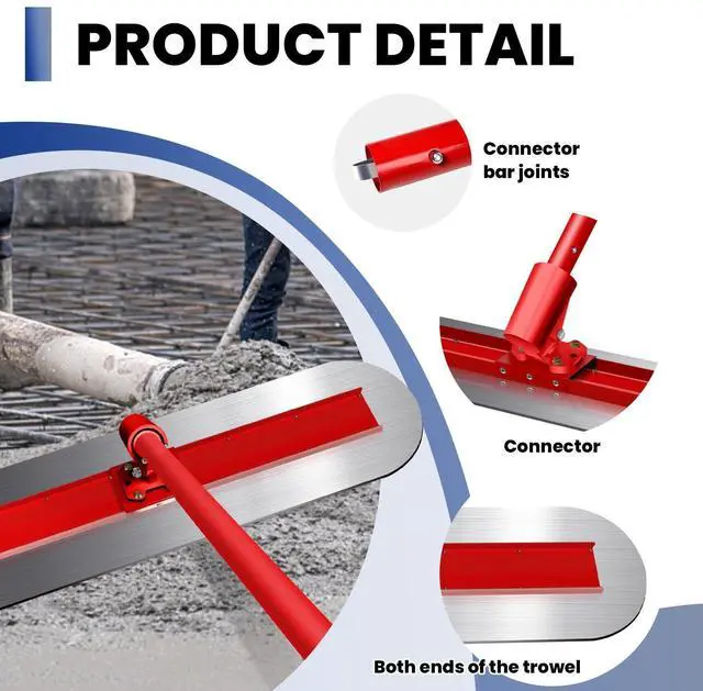 Alt view image 7 of 7 - 48''x12'' Bull Float Concrete Tool with 4 Combinable Handles Adjustable Concrete Bull Float for Concrete Finishing, Aluminum Alloy Concrete Float, Red