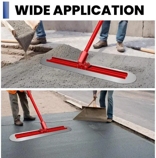 Alt view image 5 of 7 - 48''x12'' Bull Float Concrete Tool with 4 Combinable Handles Adjustable Concrete Bull Float for Concrete Finishing, Aluminum Alloy Concrete Float, Red