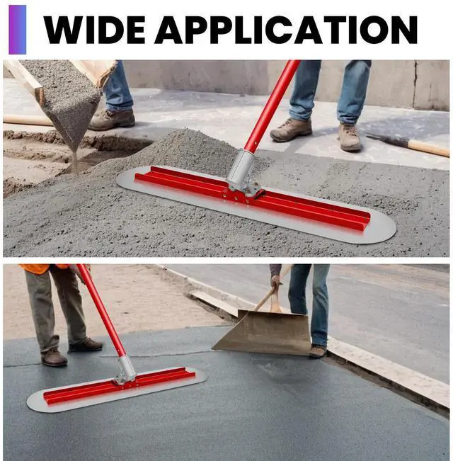 Alt view image 6 of 7 - 48" Concrete Bull Float Screed Tool, Stainless Steel Trowel Board, 3 Adjustable Poles, 213.7" Max Length, Angle Adjustable for Concrete Leveling