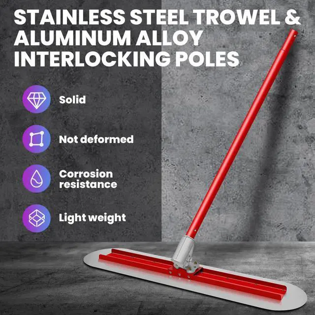 Alt view image 7 of 7 - 48" Concrete Bull Float Screed Tool, Stainless Steel Trowel Board, 3 Adjustable Poles, 213.7" Max Length, Angle Adjustable for Concrete Leveling