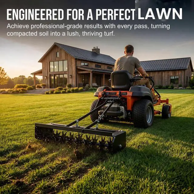 Alt view image 5 of 6 - 32 Inch Rolling Lawn Aerator, Manual Push & Tow Behind Lawn Aerator Tool Roller with 8 Spikes, Lawn Aerating Tool for Lawn, Yard, Patio & Garden - Black