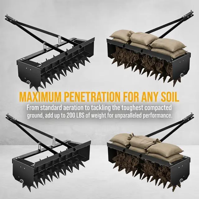 Alt view image 3 of 6 - 32 Inch Rolling Lawn Aerator, Manual Push & Tow Behind Lawn Aerator Tool Roller with 8 Spikes, Lawn Aerating Tool for Lawn, Yard, Patio & Garden - Black