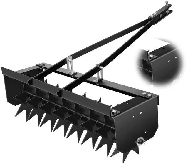 Main image of 32" Manual Rolling Lawn Aerator Roller, Push & Tow Behind Lawn Aerator Tool with 8 Spikes for Lawn Yard Patio Garden, Black