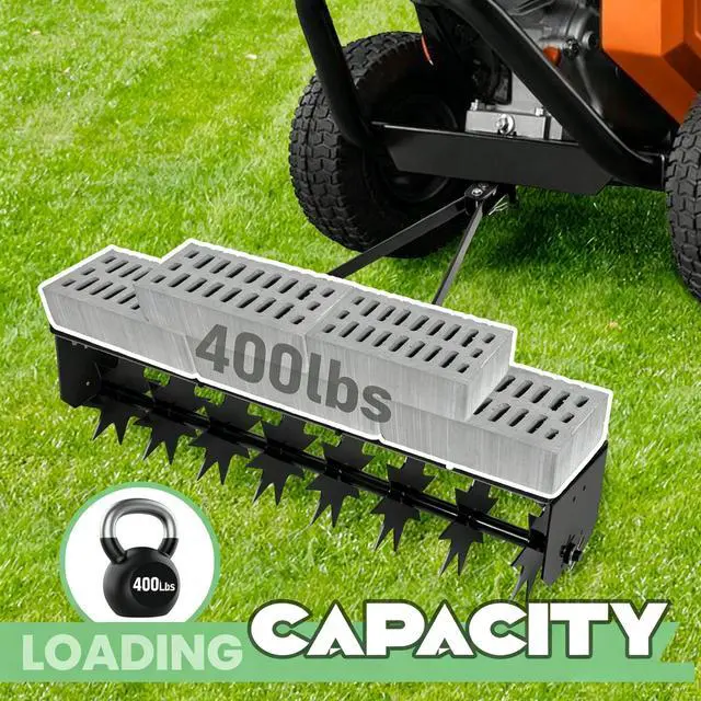 Alt view image 3 of 7 - 32" Manual Rolling Lawn Aerator Roller, Push & Tow Behind Lawn Aerator Tool with 8 Spikes for Lawn Yard Patio Garden, Black