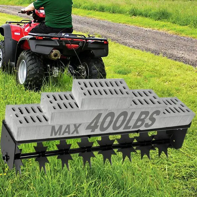 Alt view image 4 of 7 - 32" Manual Rolling Lawn Aerator Roller, Push & Tow Behind Lawn Aerator Tool with 8 Spikes for Lawn Yard Patio Garden, Black