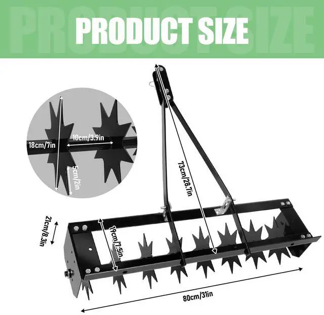 Alt view image 2 of 7 - 32" Manual Rolling Lawn Aerator Roller, Push & Tow Behind Lawn Aerator Tool with 8 Spikes for Lawn Yard Patio Garden, Black