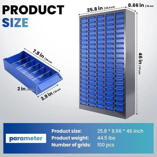 Alt view image 2 of 7 - 100-Drawer Parts Cabinet, Bolt Bins Nut and Bolt Organizer with ABS Drawers & Dividers, Heavy Duty Rust Resistant Steel Hardware Storage Cabinet with Labels for Garage Workshop Shop
