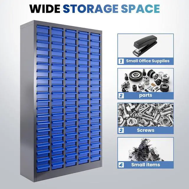 Alt view image 7 of 7 - 100-Drawer Parts Cabinet, Bolt Bins Nut and Bolt Organizer with ABS Drawers & Dividers, Heavy Duty Rust Resistant Steel Hardware Storage Cabinet with Labels for Garage Workshop Shop