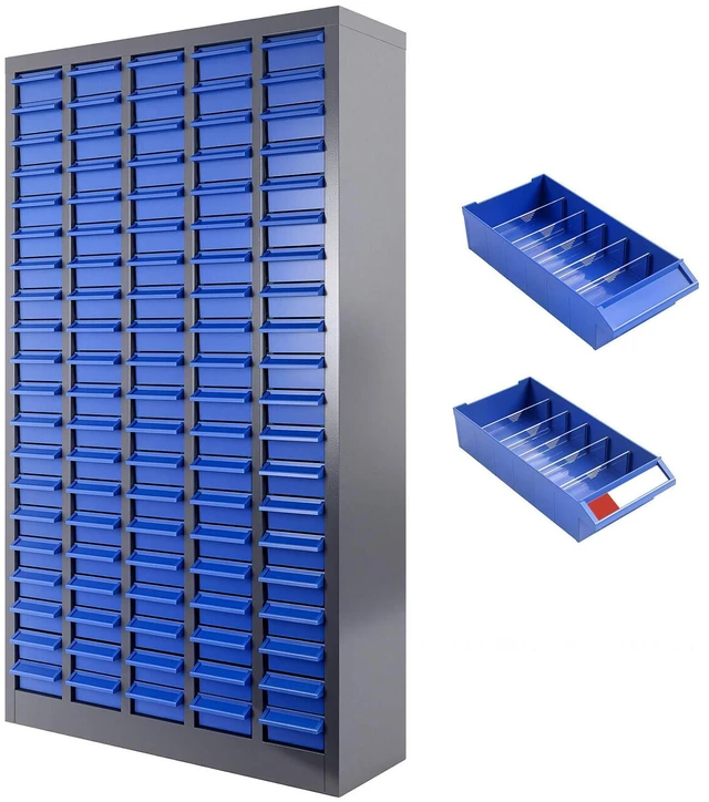 Main image of 100-Drawer Parts Cabinet, Bolt Bins Nut and Bolt Organizer with ABS Drawers & Dividers, Heavy Duty Rust Resistant Steel Hardware Storage Cabinet with Labels for Garage Workshop Shop 100