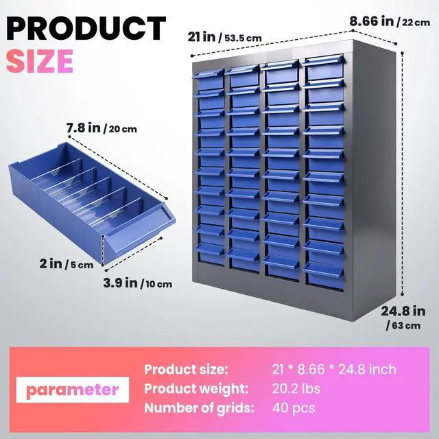 Alt view image 2 of 7 - 40/100-Drawer Parts Cabinet, Bolt Bins Nut and Bolt Organizer with ABS Drawers & Dividers, Heavy Duty Rust Resistant Steel Hardware Storage Cabinet with Labels for Garage