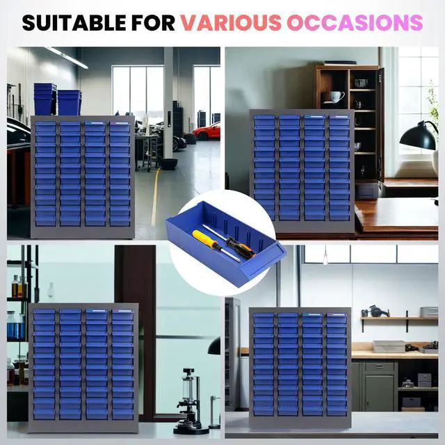 Alt view image 4 of 7 - 40/100-Drawer Parts Cabinet, Bolt Bins Nut and Bolt Organizer with ABS Drawers & Dividers, Heavy Duty Rust Resistant Steel Hardware Storage Cabinet with Labels for Garage