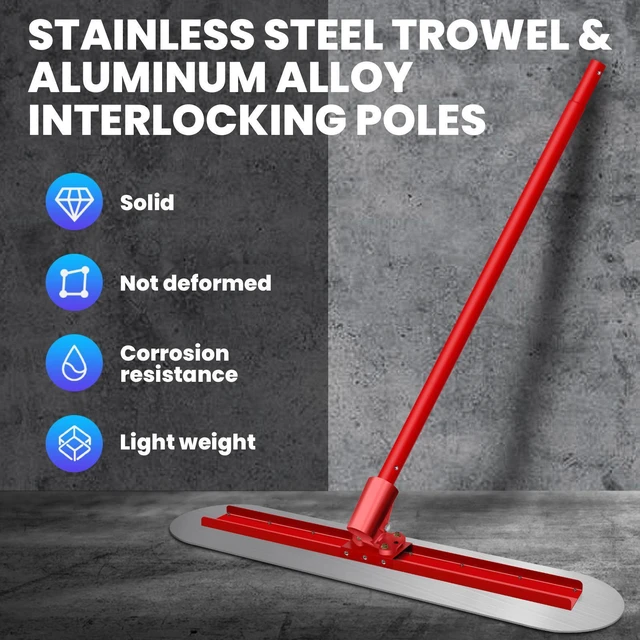 Alt view image 5 of 7 - 48" Concrete Bull Float Screed Tool, Stainless Steel Trowel Board, 3 Adjustable Poles, 213.7" Max Length, Angle Adjustable for Concrete Leveling Grey/Red