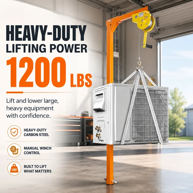 Alt view image 3 of 7 - Air Lift Crane for Air Conditioner, 400 LBS Outdoor Installation AC Hoist Air Conditioner Lifting Crane with 1200 LBS Winch, Wire Rope and Triangular Frame for Manual Lifting Tools and Crane Lift