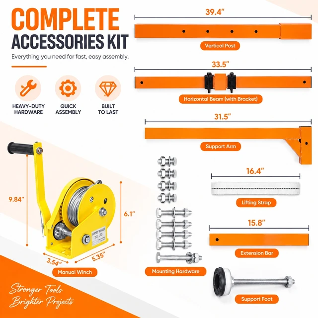 Alt view image 5 of 7 - Air Lift Crane for Air Conditioner, 400 LBS Outdoor Installation AC Hoist Air Conditioner Lifting Crane with 1200 LBS Winch, Wire Rope and Triangular Frame for Manual Lifting Tools and Crane Lift