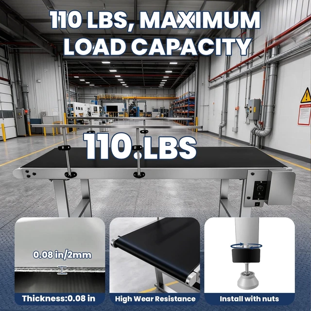 Alt view image 3 of 7 - Electric Desktop Conveyor Belt 110V 120W Adjustable Speed 110 LBS Load Electric Metal Desktop Conveyor Belt 2mm Thick Frame, Wear Resistant Belt, Rounded Edges for Durable Industrial Use