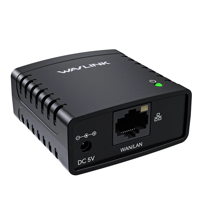 Main image of WAVLINK USB 2.0 Network Print Server, Wired 10/100Mbps LAN & 300Mbps Wireless WiFi Print Share Adapter, RAW TCP/IP Printing (Port 9100), Support JetDirect & Samba, Expandable to Printers/USB Storages